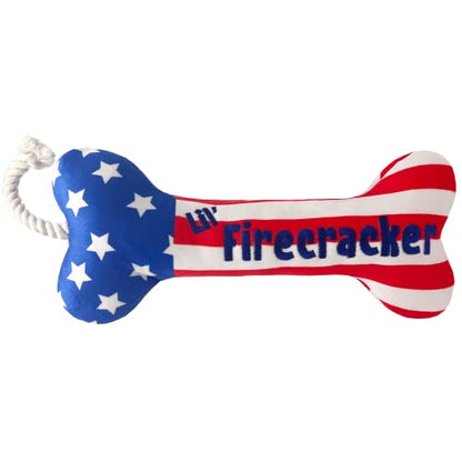 Huxley & Kent for Dogs | Lil' Firecracker Bone (Large) | 4th of July Funny Dog Toy | Power Plush Dog Toy with Squeaker | Dog Gift | Fun, Durable, and Safe | H&K Squeaky Dog Toy - size: Large