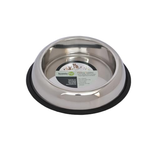 Iconic Pet 8 Cup/64 Oz Heavy Weight Non-Skid Stainless Steel High Back Pet Food/Water Bowls with Removable Anti Skid Rubber Ring - Dog/Cat Feeding Bowl in Unique Design, Dishwasher Safe - size: 8 Cup/64 oz.
