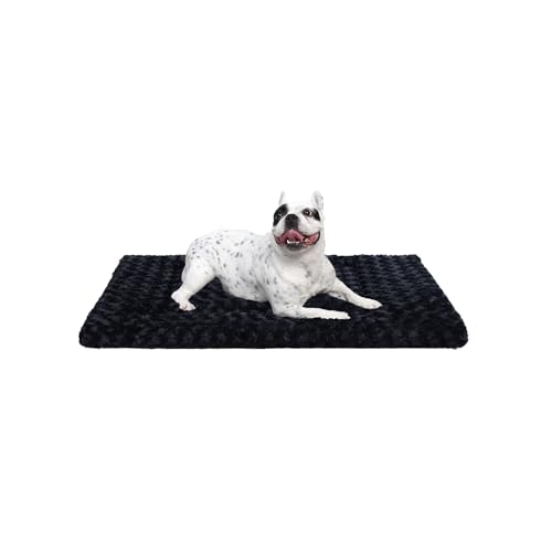 Washable Dog Bed Mat Crate Pad Soft Fluffy Pet Kennel Beds Dog Sleeping Mattress for Large Jumbo Medium Small Dogs, 30 x 19 Inch, Black - color: Black, size: 30.00" x 19.00" x 1.50"