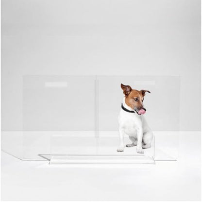 Hiddin Low Clear Freestanding Pet Gate – 36 Inch Wide Modern Acrylic Dog & Cat Barrier Panel – Transparent No-Installation Indoor Pet Fence for All Spaces – Stylish Home Safety Solution - size: 36" Width