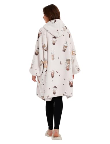 KFUBUO Wearable Blanket Hoodie for Adults Sherpa All Patterns Oversized Sweatshirt Blanket with Pocket - color: Milk Tea, size: Adult