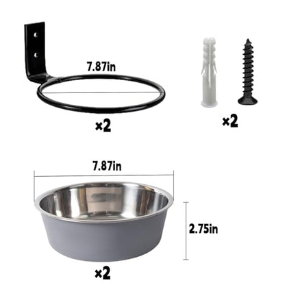 Wall Mounted Dog Bowls-2 * 48 Oz, Stainless-Steel Raised Adjustable Height Dog Food and Water Bowls, Elevated Pet Comfort Feeding Bowl for Medium Large Dogs Cats - size: 6cups(48OZ)