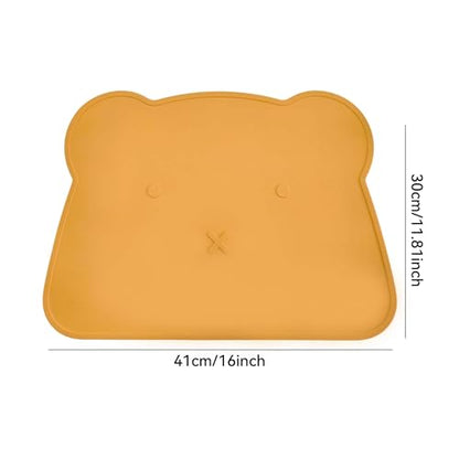 Silicone Waterproof Dog Cat Pet Feeding Mats,Anti Slip Pet Bowl Mats, BPA Free Silicone Pete Feeding Mat Bear Pattern 16In x 12In(Yellow) - color: yellow