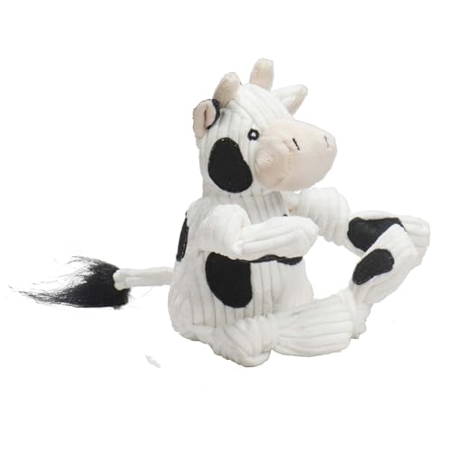 HuggleHounds Knottie Plush Dog Toy - Dog Stuffed Animal Toy, Squeaky Puppy Toys, for Small, Medium & Large Dogs, Durable Plush to Keep Them Busy - Dottie Cow, Small - size: Small, style: Dottie Cow
