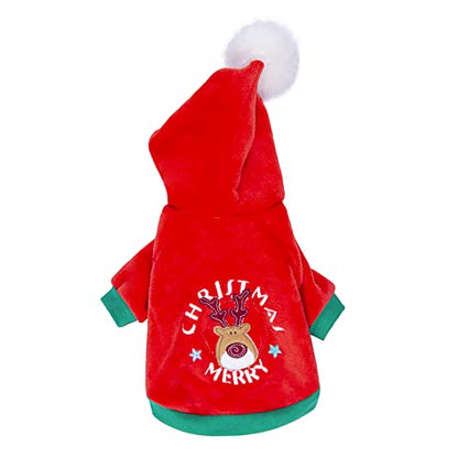 Christmas Puppy Dog Hoodies for Small Medium Dogs, Hooded Sweatshirt with Pocket Pet Cat Hoody Clothes Sweaters Fleece Coat Dog Costume - color: Red, size: Small