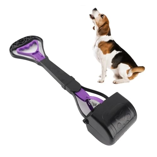 Long Handle Dog Poop Scooper Dog Waste Scooper Pooper Extended Handle No Bend Sturdy Plastic Large Toothed Bite Mouth for Medium Large Dogs Easy Clean Garden