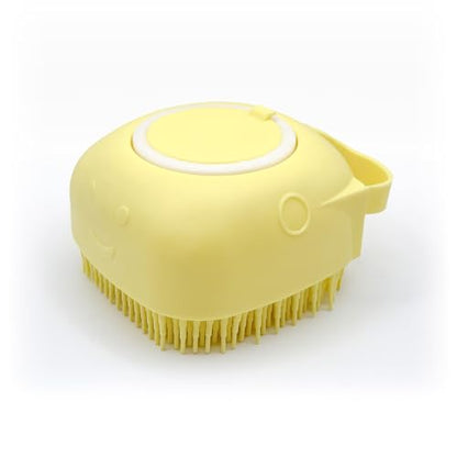 HamInWay Dog Bath Brush, 2-in-1 Dog Grooming Brush with Built-in Shampoo Dispenser, Gentle Silicone Bristles for Bath & Massage, Non-Slip Handle, Easy Clean Design for Dogs, Cats & Small Pets, Yellow - color: Yellow