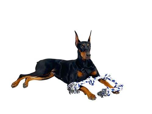 4Knines Dog Rope Toy with 5 Knots – 36-Inch Heavy-Duty Tug for Medium & Large Breeds – Durable Cotton for Chewing, Fetch, and Tug-of-War – Interactive Dog Toy for Exercise and Play – Blue