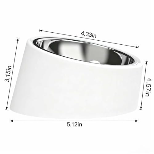 15° Tilted Dog Bowl for Small Dogs Flat-Faced Breeds - Anti-Choke Ergonomic Elevated Feeder Non-Slip Base - 2-in-1 Detachable Stainless Steel Food & Water Bowls - Pure White Clean & Simple (S, White) - color: White, size: S
