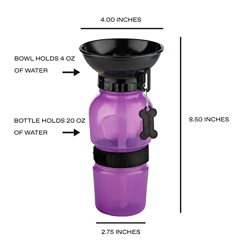 Highwave AutoDogMug Dog Water Bottle with Built-in Bowl, 20 oz, Purple - color: Purple