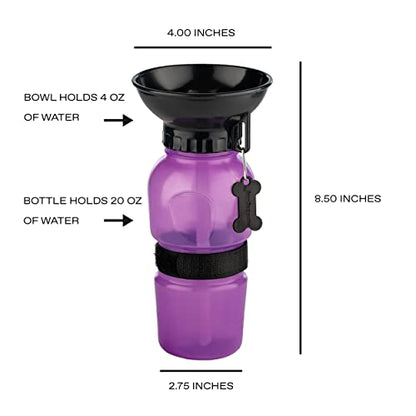Highwave AutoDogMug Dog Water Bottle with Built-in Bowl, 20 oz, Purple - color: Purple