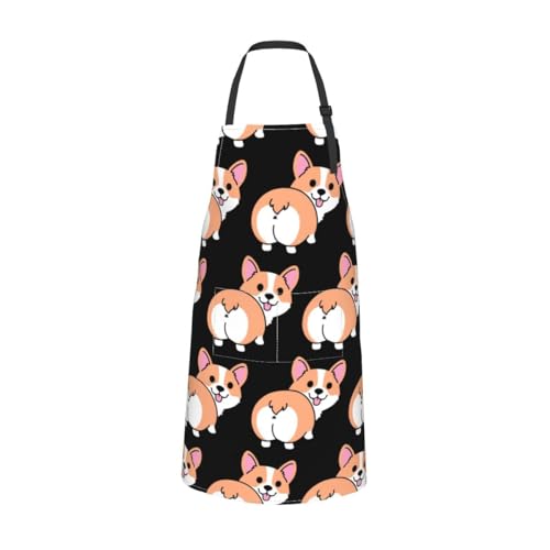 Dog or Paw Apron - 33" x 28" Large with 26" Waist Ties, Lightweight, with 2 Pockets for Your Cooking Essentials - style: Corgi