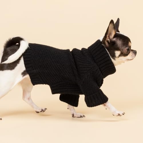 Fitwarm Dog Turtleneck Sweater, Thermal Knitted Pet Coat, Dog Winter Clothes for Small Dogs, Cat Apparel, Black, Small - color: Black, size: Small