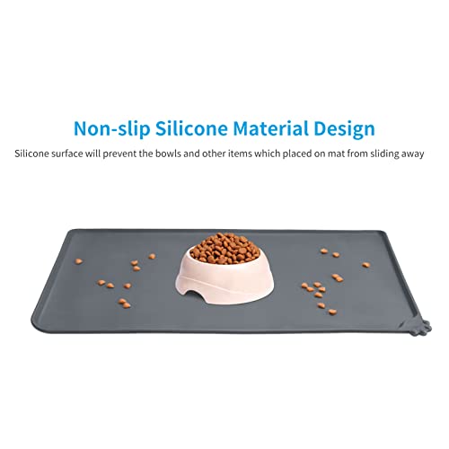 AUDWUD Silicone Waterproof Pet Feeding Mats,Anti Slip Bowl Pad,Dog Mat for Food and Water - color: Grey, size: 21" x 15"