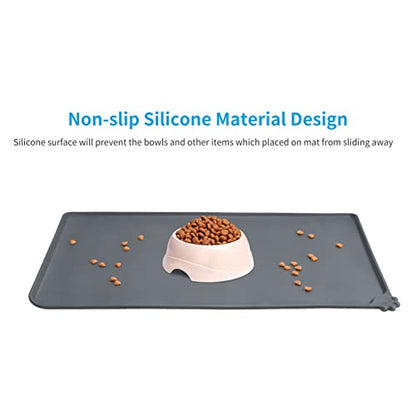 AUDWUD Silicone Waterproof Pet Feeding Mats,Anti Slip Bowl Pad,Dog Mat for Food and Water - color: Grey, size: 21" x 15"