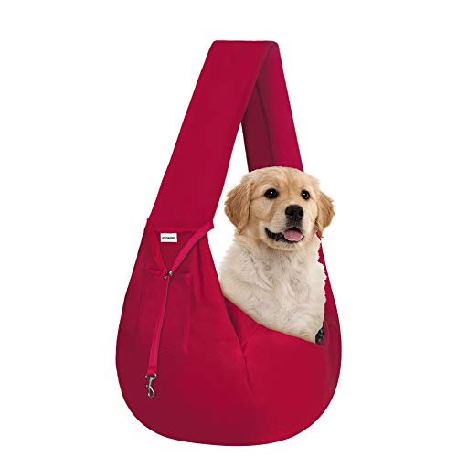 FDJASGY Small Pet Sling Carrier-Hands Free Reversible Pet Papoose Bag Tote Bag with a Pocket Safety Belt Dog Cat for Outdoor Travel (Red) - color: Red