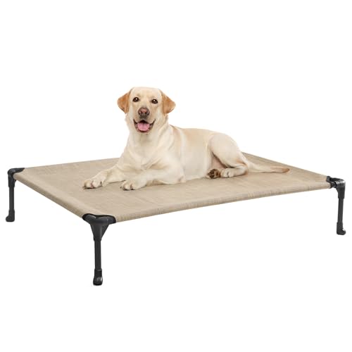 Veehoo Outdoor Elevated Dog Bed Large Sized Dogs, Cooling Raised Dog Cot Off Ground Hammock Pet Beds with Breathable Mesh, No-Slip Feet, 42"x30", Beige Coffee - color: Beige Coffee, size: 42.0"L x 30.0"W x 7.0"Th