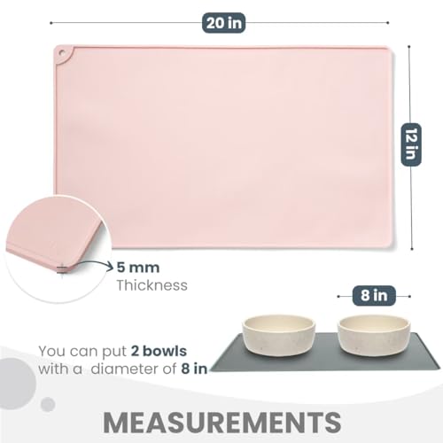 WePet Non-Slip Waterproof Pet Feeding Mat, 20x12 Inch - Silicone Dog & Cat Food Mat with Raised Edge to Stop Food Spills and Water Spills - Dishwasher Safe, Easy Clean - color: Light Peach