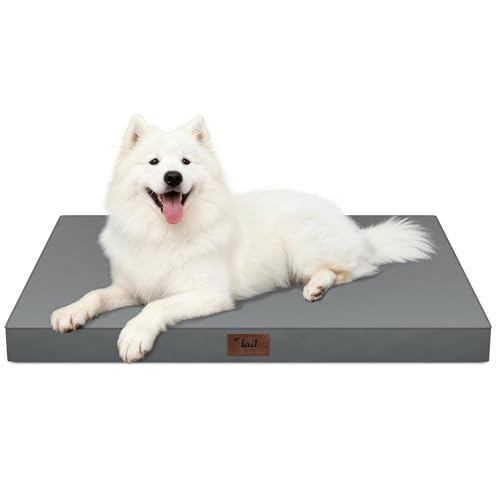 Large Waterproof Orthopedic Dog Bed with Egg Crate Foam | Fits 42x28 Crates, TPU Waterproof Layer, 1680D Washable Oxford Cover, Portable Handle, Indoor & Outdoor Use, Up to 80 lbs - color: Grey, size: 41.0"L x 27.0"W x 3.5"Th