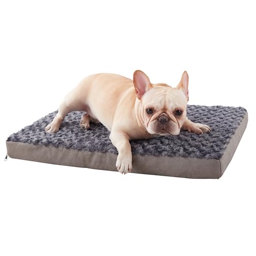 Orthopedic Memory Foam Bed for Medium Dogs, Cooling Crate Mat With Washable, Waterproof Lining, M(29inch,45Lbs) - color: Rose Plush, size: Medium-29"x 18" x 3"