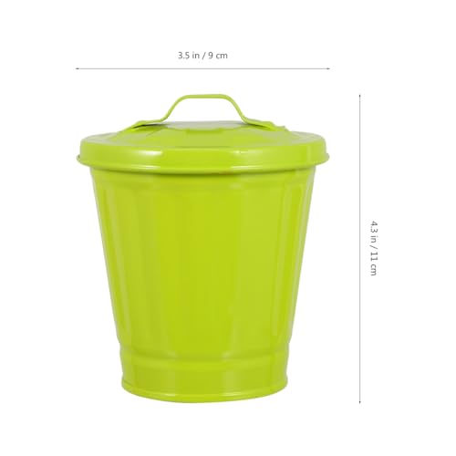 VOSAREA Desk Trash Can with Lid, Iron Metal Wastebasket Small Garbage Bin and Retro Flower Pot for Bathroom Bedroom (4.32 Inch Green) - color: Green