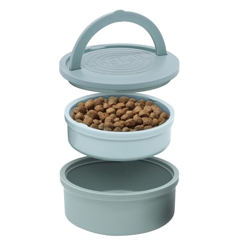 KindTail Dog Travel Bowls - Set of 2 Portable Pet Food & Water Dishes with Lid & Handle - Each Nesting Container Includes a Non-Slip Silicone Base - Microwave & Dishwasher Safe - BPA & Toxin-Free - color: Light Green, size: Small