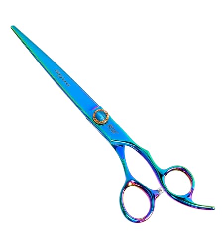 7.5'' Dog Straight Scissors for Grooming 440C Stainless Steel Green Professional Pet Trimming Scissors Sharp Blades Cutting for Dogs and Cats Shears - style: Straight