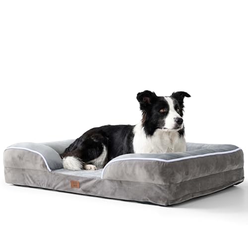 Orthopedic Dog Bed with Gel Memory Foam, Large Dog Couch Waterproof Pet Sofa with Removable Washable Cover, Non-Slip Bottom,Indoor & Road Trip, CertiPUR-US PetsBed, 36x27x6.5 in Grey - color: Grey, size: 36"L x 27"W x 6.5"Th