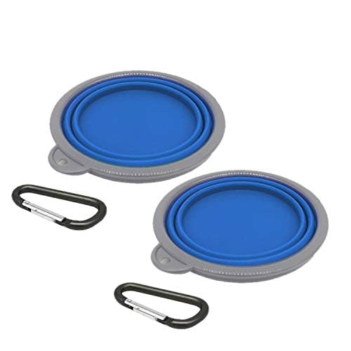 Collapsible Portable Silicone Big Dog Bowls,2 Pack,34 oz/Each Bowl,Silicone Basic Bowl with Plastic Rim and D-Ring,Foldable Travel pet Feeder,Portable Basic Bowl for Dog (Blue) - color: blue