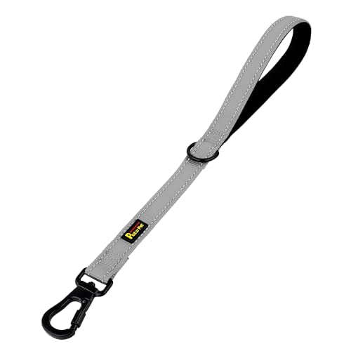 PLUTUS PET Short Training Dog Leash with Padded Handle for Medium Large Dogs,18 Inch Heavy Duty Strong Traffic Leash with Carabiner Clip for Climbing Walking or Guiding Blind(18”，Gray) - color: Gray, size: 18 Inch (Pack of 1)