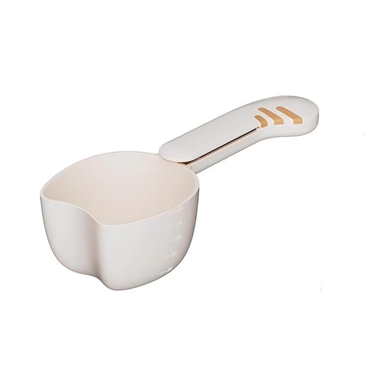 Pet Food Scoop with Measuring Scale, Long Handle Rice Scoop with Bag Clip, Multi-Purpose Measuring Cup for Dog Food, Cat Food, Rice, Grain, Kitchen Storage Scoop (White) - color: White