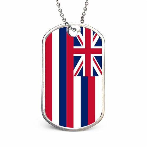 US States Flags Dog Tag Necklace, Custom Military ID Tags, Personalized Laser Engraved or Embossed Stainless Steel - style: Hawaii Flag