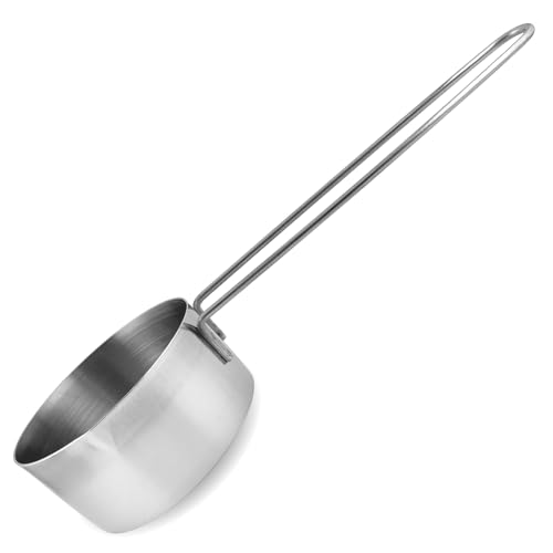 3/4 Cup Stainless Steel Measuring Cup, Long 6" Wire Loop Handle and Pour Spout | Sturdy Metal 177 ml | 177 cc | 6 oz | Single Cup for Wet and Dry Ingredients | Great for use as 3/4 Cup Dog Food Scoop - size: 3/4 Cup Long Handle