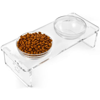 Elevated Dog Bowls for Medium Dogs – 5.5” Acrylic Raised Pet Feeder Stand with 2 Stainless Steel & 2 Glass Removable Bowls – Food & Water Dish Set - size: Medium Dogs-5.5" Height