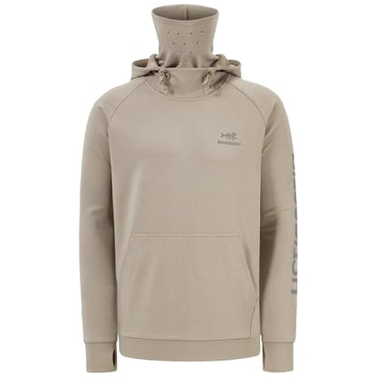 BASSDASH Men’s Fishing Fleece Hoodie with Neck Gaiter Water Resistant Performance Hunting Sweatshirt FS18M - color: Heather Oatmeal, size: 4X-Large