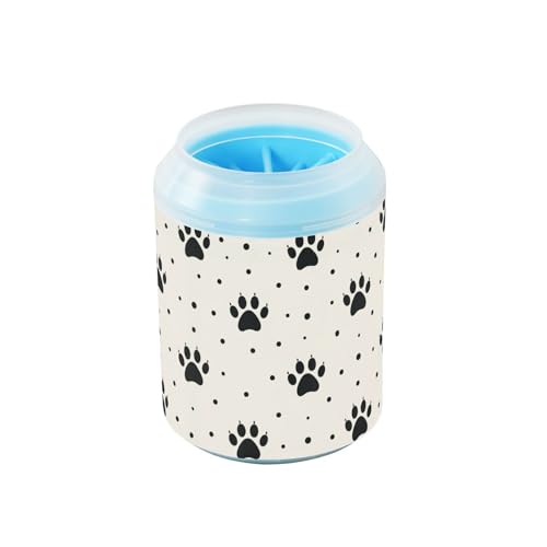 Paw Dots White Print Dog Paw Cleaner Cup with Soft Silicone Brush, Small Lightweight Portable Muddy Paw Washer for Dogs, Easy to Use Pet Foot Cleaner