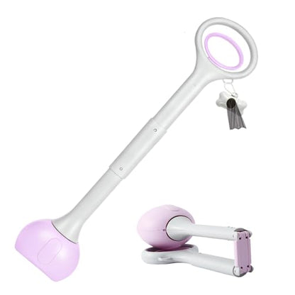 Pooper Scooper with Long Handle 28”, Heavy Duty & Foldable, No Touch Waste Pickup Tool for Large Medium Small Dogs,Portable for Lawn Grass Dirt Gravel, Includes 1 Rolls Waste Bags (Pink-Large) - color: Pink-Large