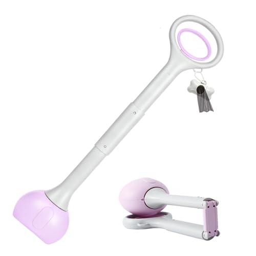 Pooper Scooper with Long Handle 28”, Heavy Duty & Foldable, No Touch Waste Pickup Tool for Large Medium Small Dogs,Portable for Lawn Grass Dirt Gravel, Includes 1 Rolls Waste Bags (Pink-Large) - color: Pink-Large