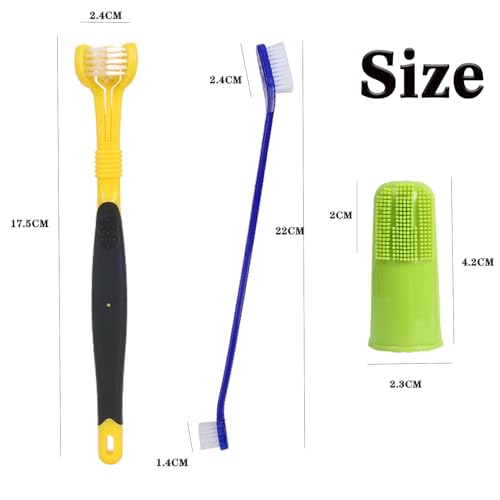 YMCCOOL Triple Head & Double Head Dog Toothbrush Set,360 Degree Toothbrush,Finger Rubber Toothbrush, Multi-Angle Dental Cleaning Brushes forDog Cat Oral Dental Health