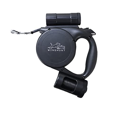 360° Tangle-Free Retractable Dog Leash with Flashlight, Dispenser and Poop Bag Heavy-Duty Nylon Tape for Small, Medium Dogs and Cats One-Handed Brake and Lock, Black - color: black