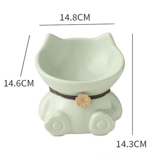 Disoza Ceramic Raised Cat Bowls for Indoor Cats 5.8 Inch Green Cute Elevated Food Bowls 15° Tilted Whisker Friendly Water Bowl Dishwasher Safe Puppy Feeding Set Supplies Dog Accessories - color: Green Cute Elevated Cat Food Bowls