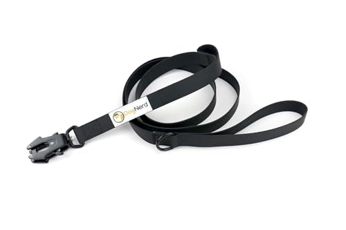 6ft Black Dual Handle Silicone Tactical Dog Leash for Medium, Large, Giant, Police Breeds | Quick Release Swivel Clip Carabiner | Coated Nylon Heavy Duty | Strong Puller | Training Leashes - color: Black