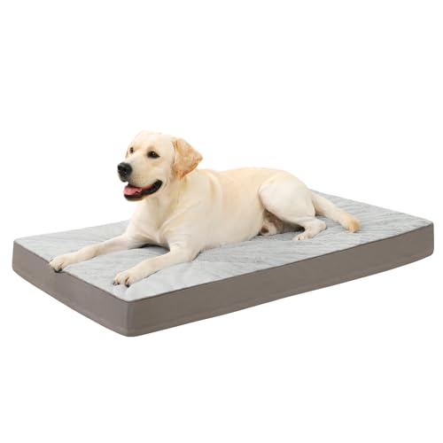 KSIIA Orthopedic Dog Bed - Waterproof, Large, Plush, Washable with Egg Crate Foam & Removable Cover & Nonskid Bottom, 36 x 27 Inch, Gray - color: Light Grey, size: 36.0"L x 27.0"W x 3.0"Th