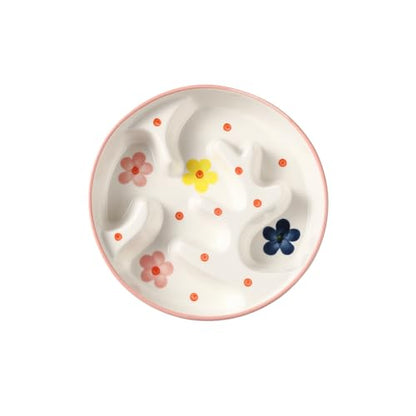 Ceramic Slow Feeder Dog Bowl - Portion Control Feeding Bowl for Medium Dogs – Cute Maze Food Dish for Fast Eaters - 3.1 Cups (310 g) - Doodle Series (Petal)