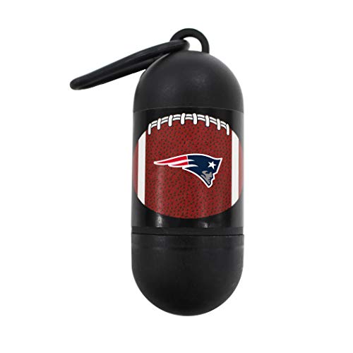 Pets First NFL NEW ENGLAND PATRIOTS PET LICENSED Poop Waste Bag Dispenser and D Ring for Leash with 45 Premium Garbage Bags - color: New England Patriots, size: 3 Rolls = 45 Bags