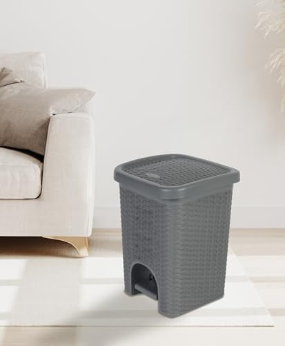 Superio Mini 6L Step Pedal Trash Can - Wicker Design, Hidden Mechanism, Durable Plastic, Ideal for Desktop, Countertop, Pet Waste/Dog Poop - Grey - color: Grey