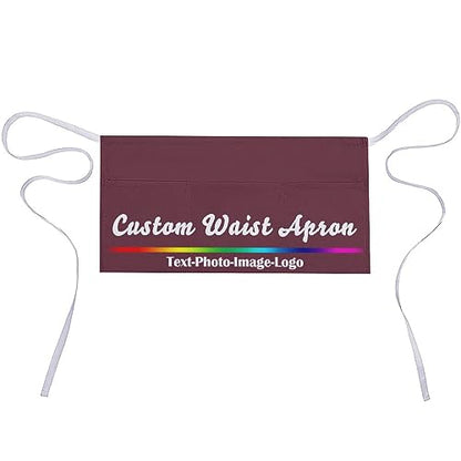 sophiehome Custom Waist Apron with Pockets Add Photo Logo Name Personalized Waiter Server Short Aprons for Kitchen - color: Maroon