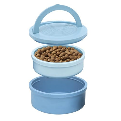 KindTail Dog Travel Bowls - Set of 2 Portable Pet Food & Water Dishes with Lid & Handle - Each Nesting Container Includes a Non-Slip Silicone Base - Microwave & Dishwasher Safe - BPA & Toxin-Free - color: Blue, size: Large