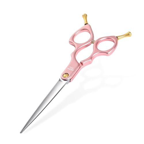6.5'' Small Pink Straight Dog Grooming Scissors Professional Trimming Shears with Ultra-Lightweight Offset Handle 440C Stainless Steel Pet Scissors for Face and Paws - color: Pink Straight
