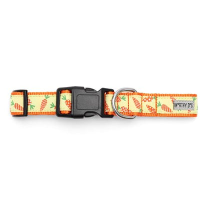 THE WORTHY DOG Spring Holiday Crazy Carrots Dog Collar – Durable Nylon, Woven Ribbon, Quick-Release Buckle, Nickel D-Ring – Green, Small - color: Crazy Carrots - Green, size: Small